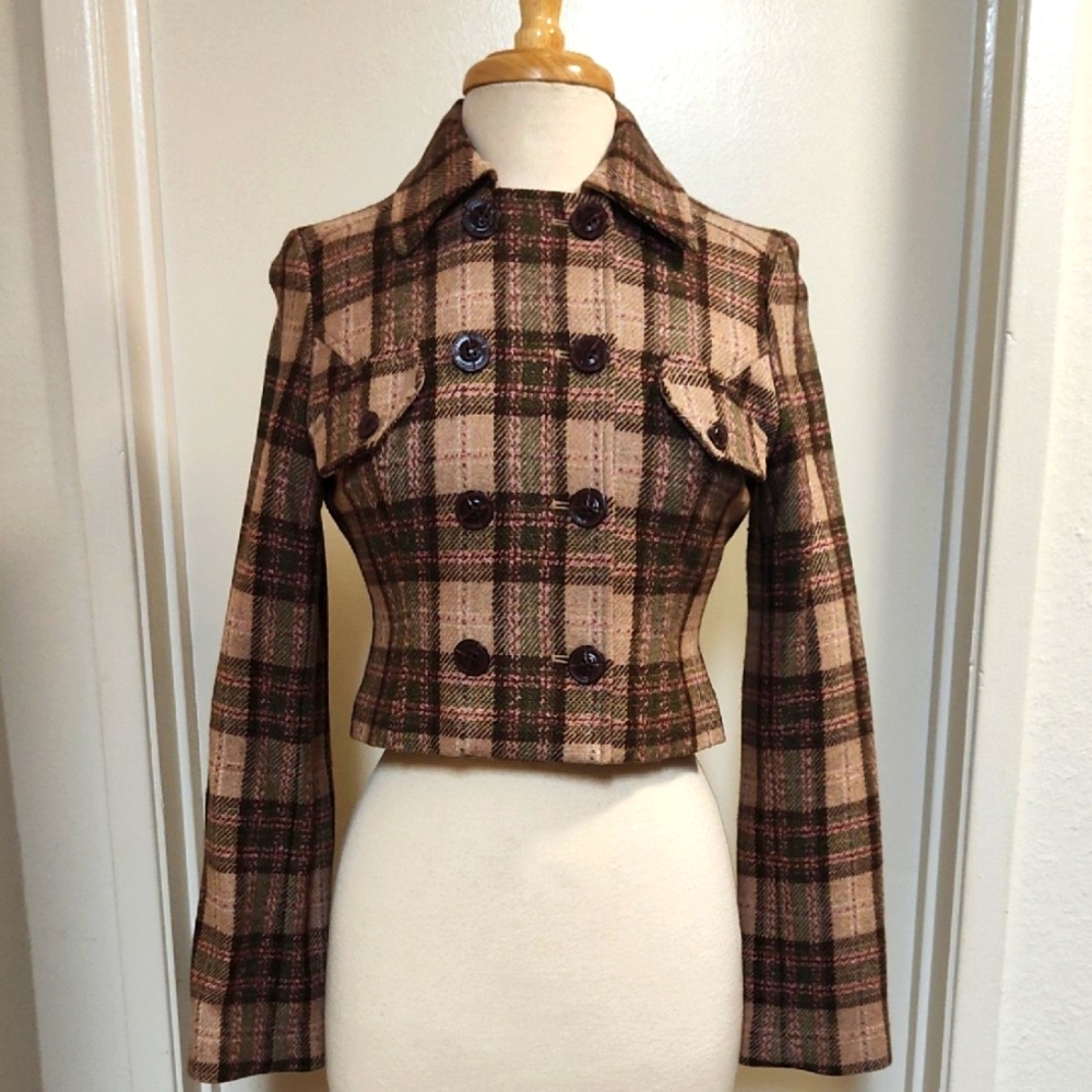 Arden B. Cropped Plaid Double Breasted Jacket Size M